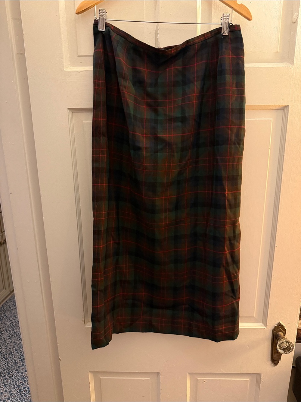 Vintage Liz Claiborne Dark Green and Red Plaid Midi Skirt